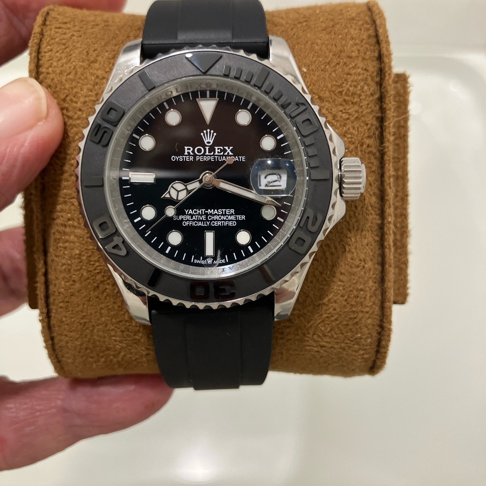 Rolex Clone Yacht-Master with Black Dial and Silver Bezel